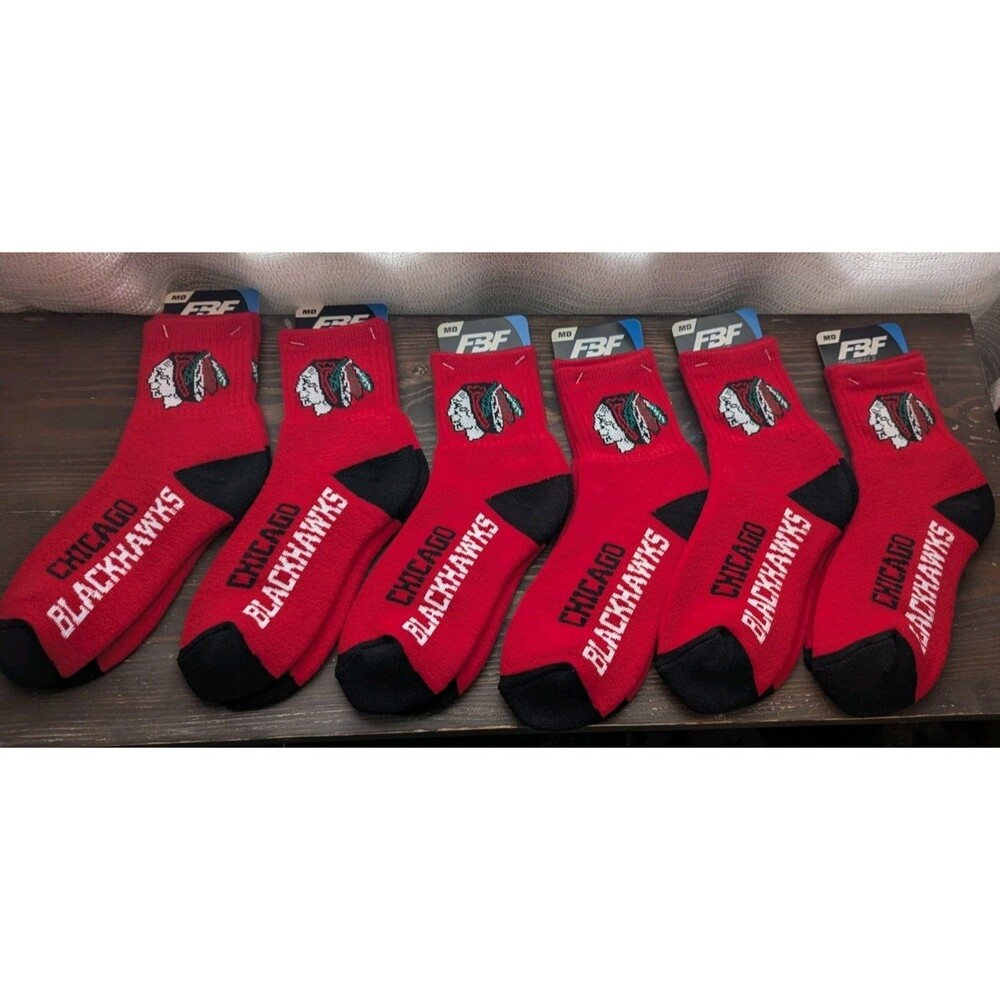6x Pairs of Chicago Blackhawks NHL Socks By FBF Originals Size Medium (5-10)